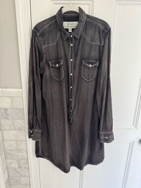 Ryan Michael Washed Charcoal Denim Midi Shirt Dress